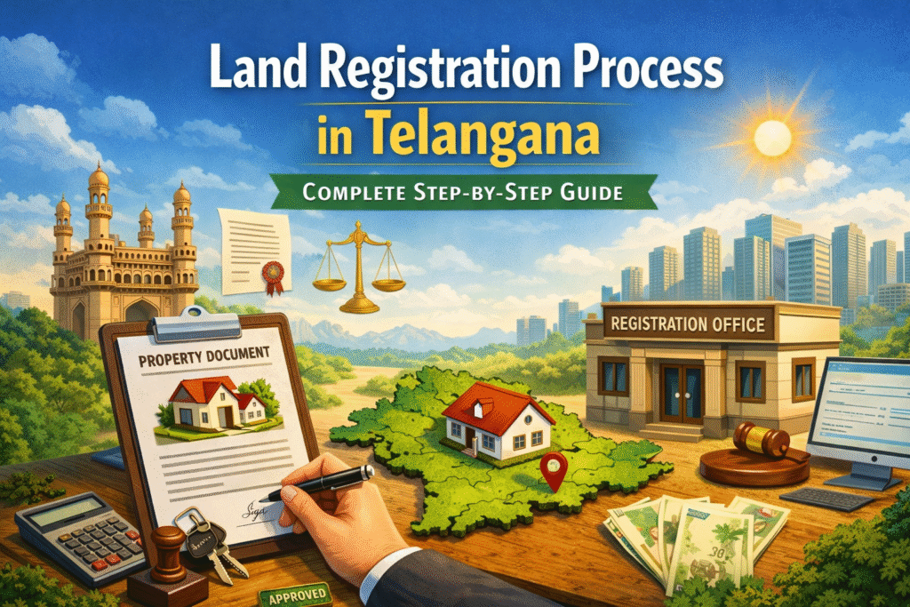 Land Registration Telangana step-by-step process illustration
